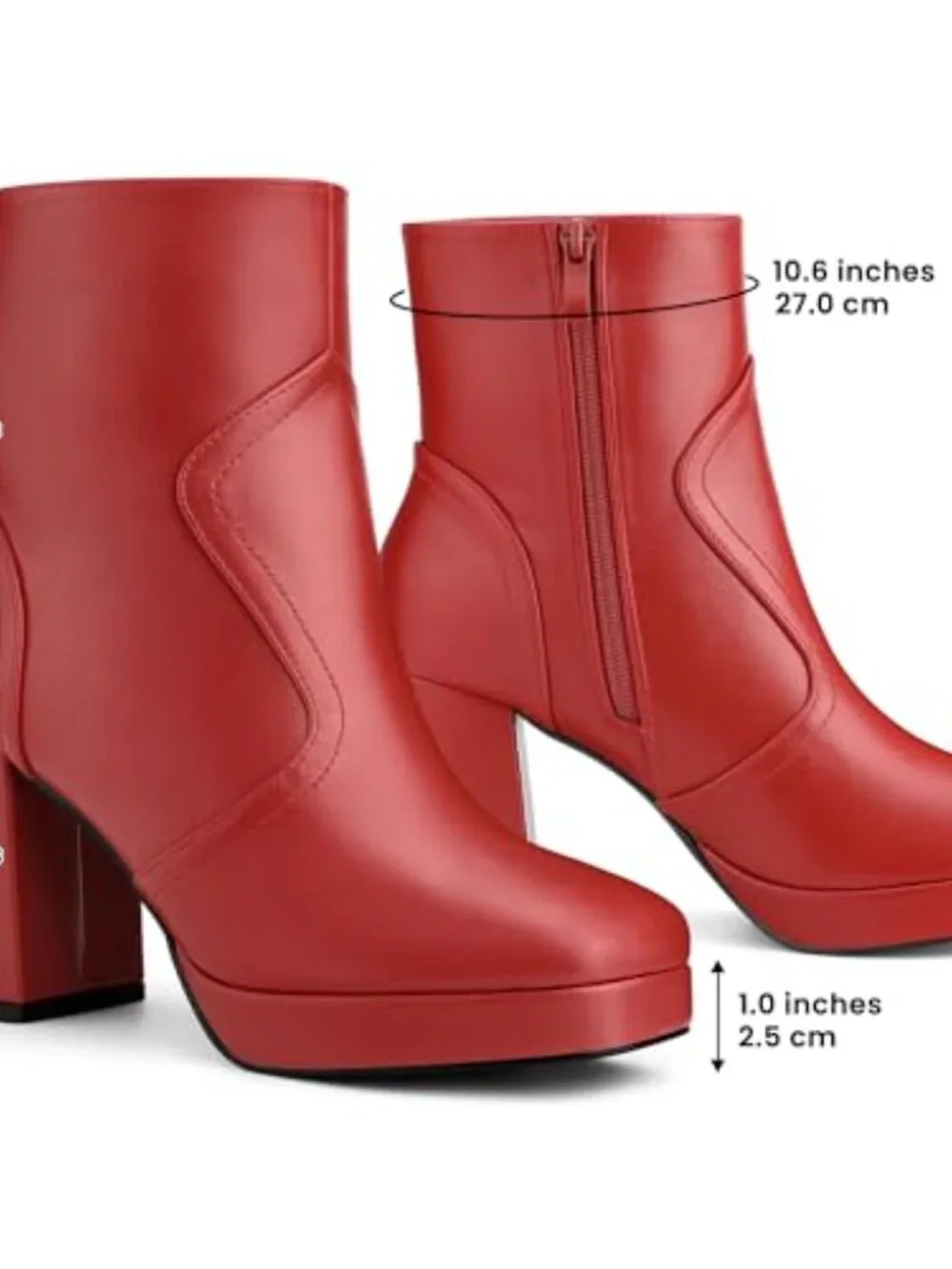 Faux Leather Squared Toe Platform Chunky Heels Ankle Boots for Women